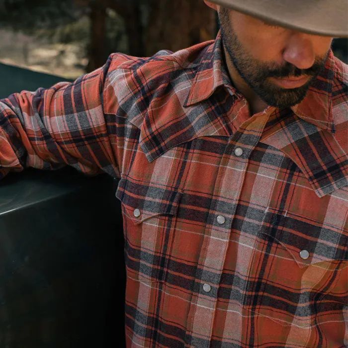 Stetson Flannel Shirts Men Brushed Twill Plaid Shirt Orange