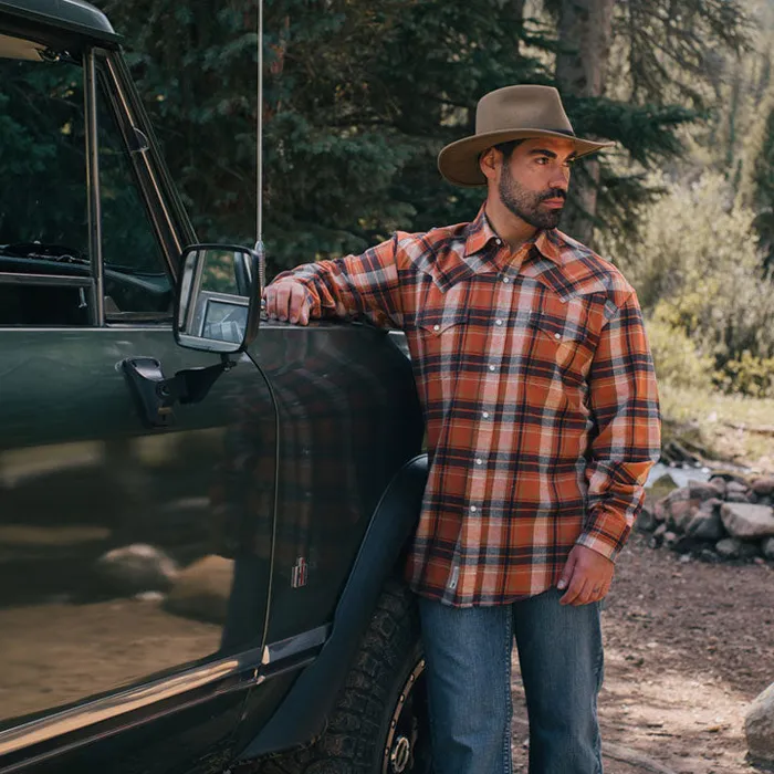 Stetson Flannel Shirts Men Brushed Twill Plaid Shirt Orange
