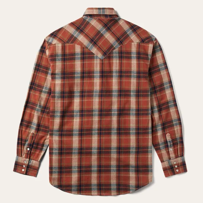 Stetson Flannel Shirts Men Brushed Twill Plaid Shirt Orange