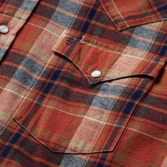Stetson Flannel Shirts Men Brushed Twill Plaid Shirt Orange