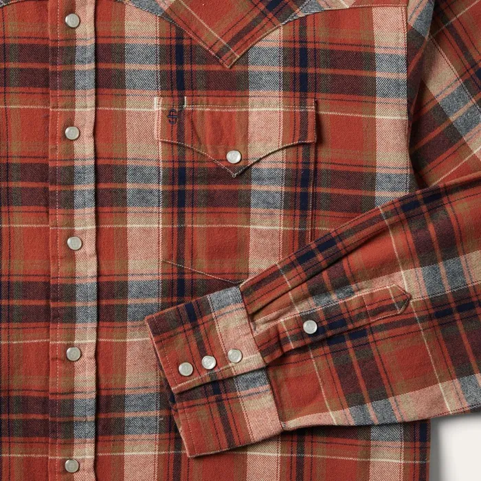 Stetson Flannel Shirts Men Brushed Twill Plaid Shirt Orange