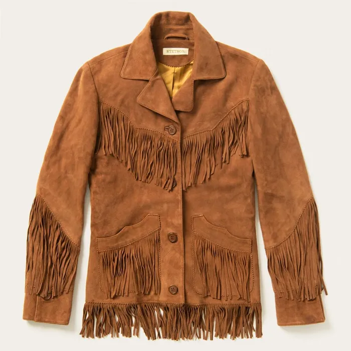 Stetson Fringe Jackets Women Lamb Suede Fringed Jacket Brown