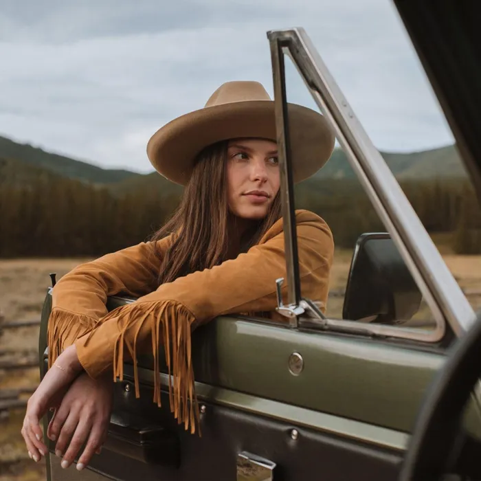 Stetson Fringe Jackets Women Lamb Suede Fringed Jacket Brown