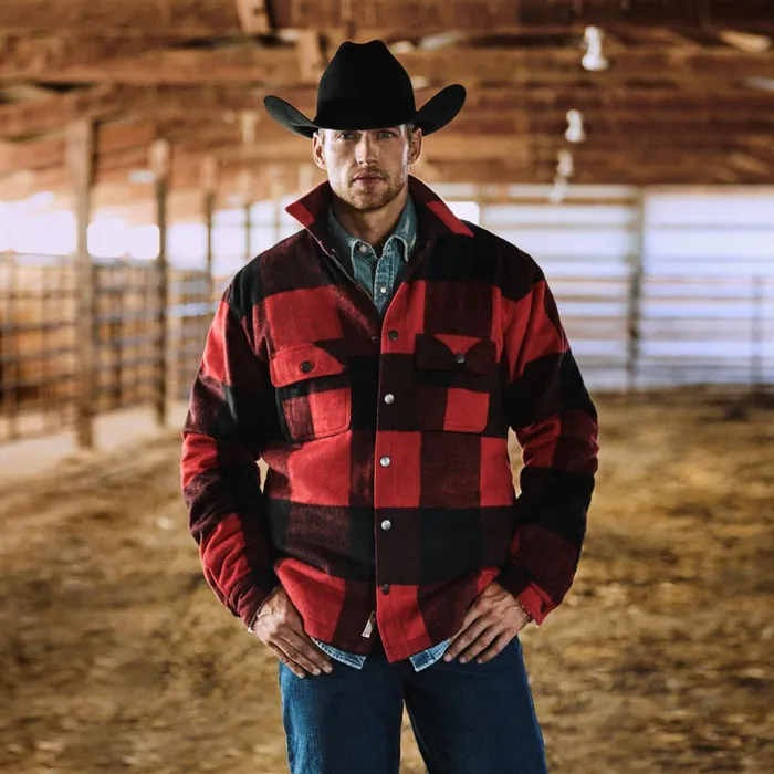 Stetson Jackets Men Buffalo Plaid Western Coat Red
