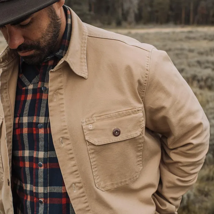 Stetson Jackets Men Camel Stretch Canvas Shirt Jacket Brown