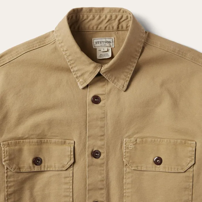Stetson Jackets Men Camel Stretch Canvas Shirt Jacket Brown