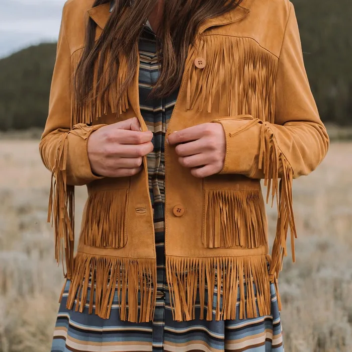 Stetson Jackets Women Fringe Suede Jacket Tan