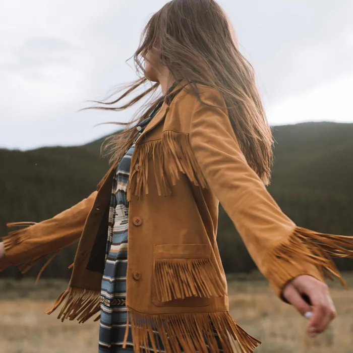 Stetson Jackets Women Fringe Suede Jacket Tan