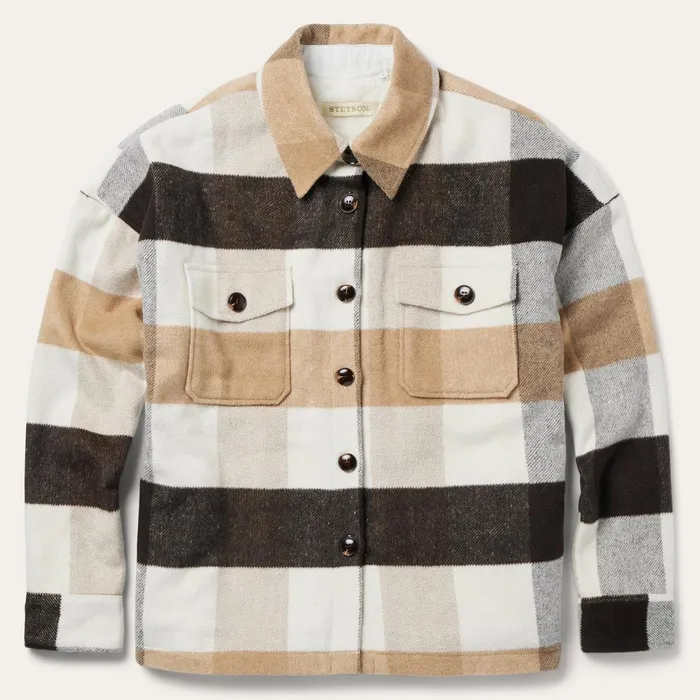 Stetson Jackets Women Oversize Plaid Shirt Jacket Brown