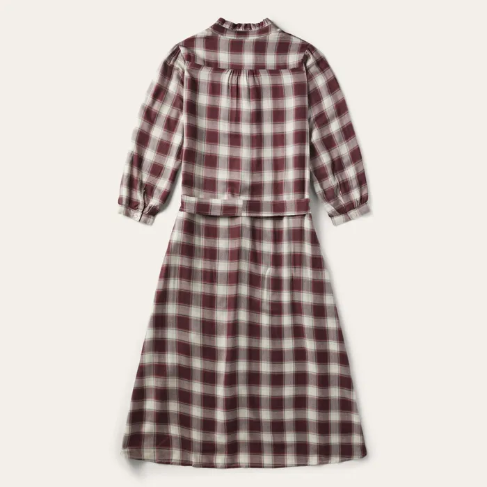 Stetson Midi Women Gaucho Plaid Prairie Shirt Dress Wine