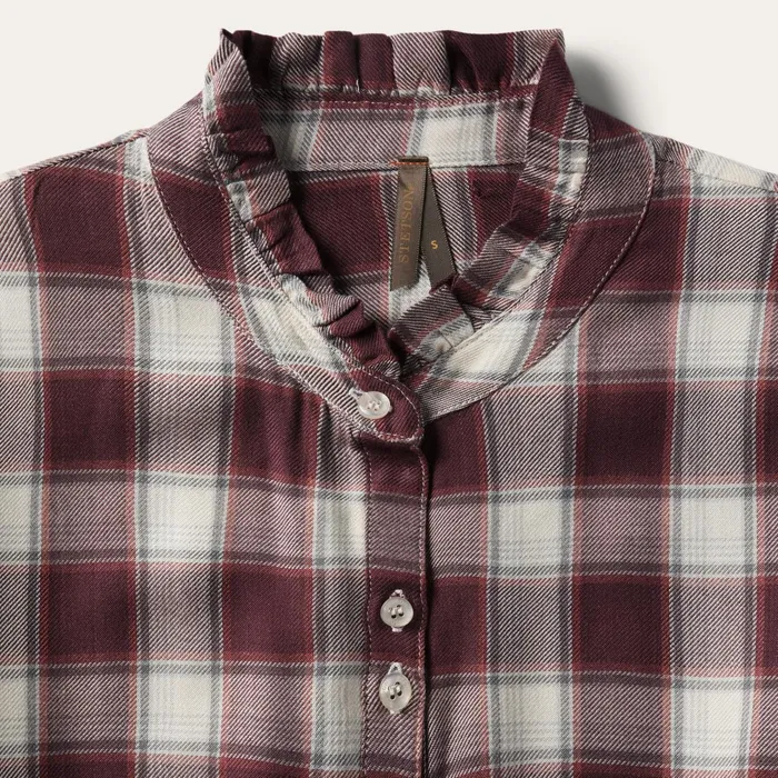 Stetson Midi Women Gaucho Plaid Prairie Shirt Dress Wine