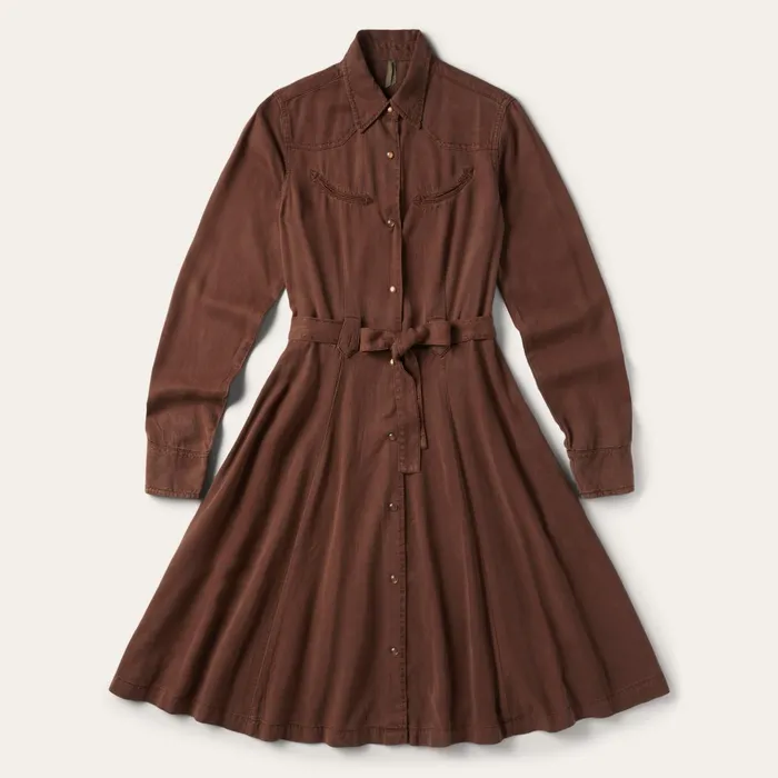 Stetson Midi Women Tobacco Tencel Western Dress Brown