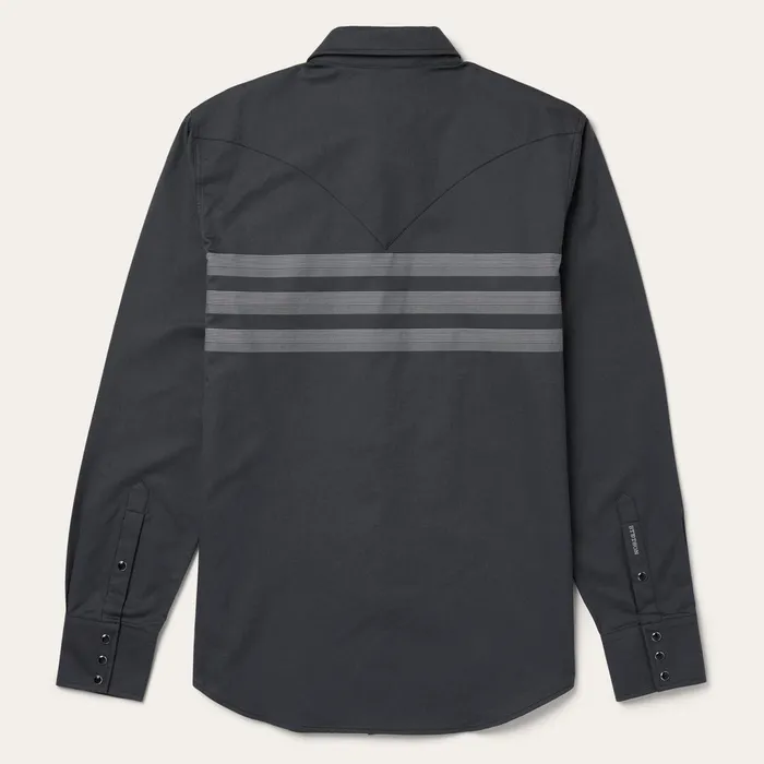 Stetson Modern Cut Men Border Stripe Twill Western Shirt Black