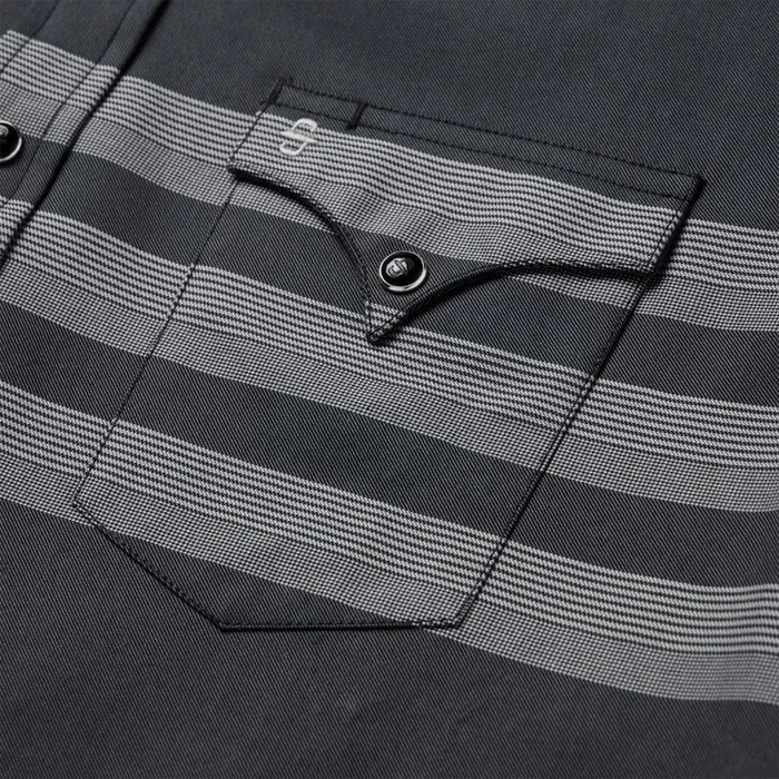 Stetson Modern Cut Men Border Stripe Twill Western Shirt Black