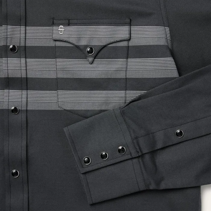Stetson Modern Cut Men Border Stripe Twill Western Shirt Black