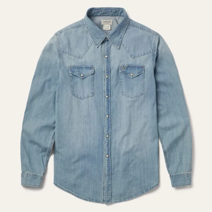 Stetson Modern Cut Men LongSleeved Denim Shirt Blue