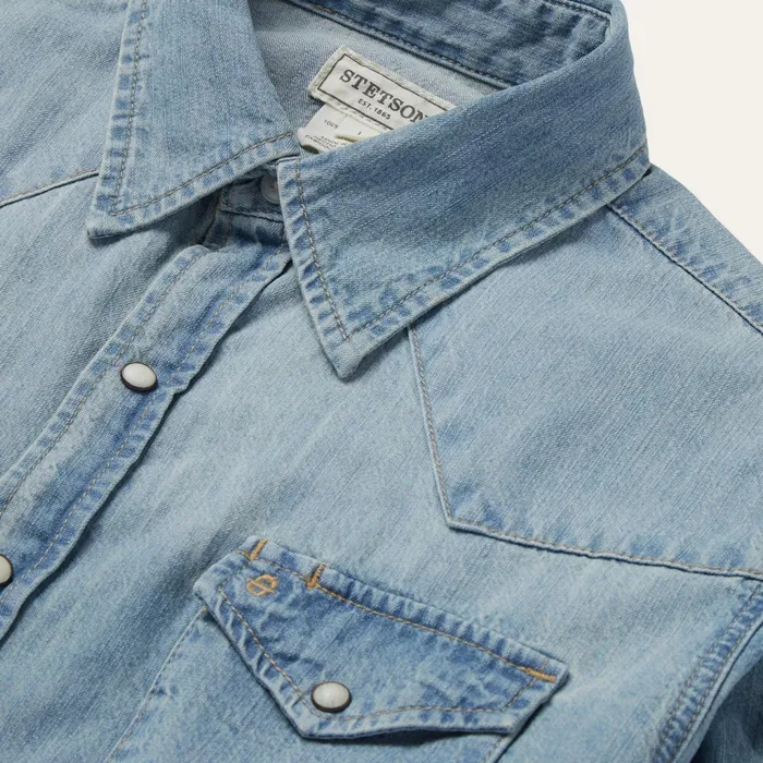 Stetson Modern Cut Men LongSleeved Denim Shirt Blue