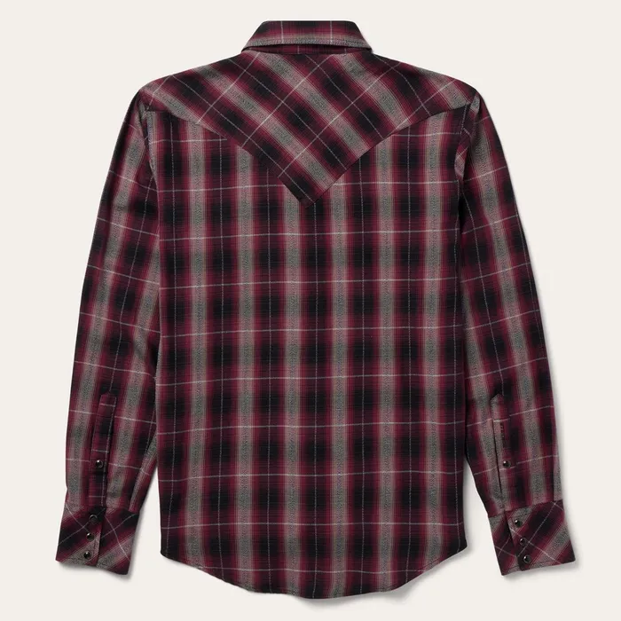 Stetson Modern Cut Men Red Marl Plaid Western Shirt Red