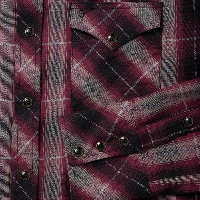 Stetson Modern Cut Men Red Marl Plaid Western Shirt Red