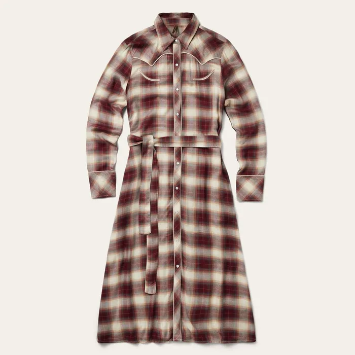 Stetson Shirt Dresses Women Black Cherry Plaid Shirt Dress Red