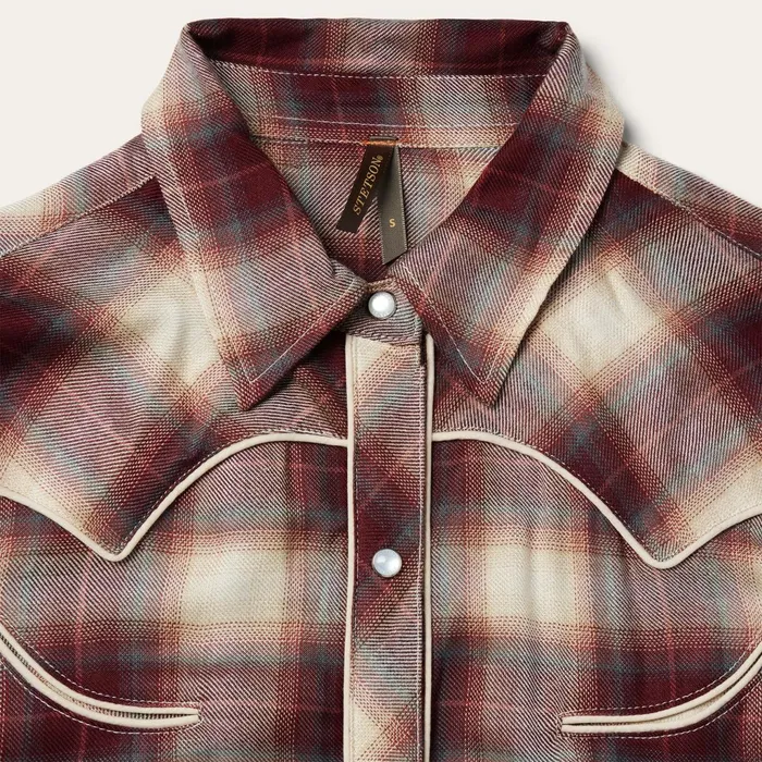 Stetson Shirt Dresses Women Black Cherry Plaid Shirt Dress Red