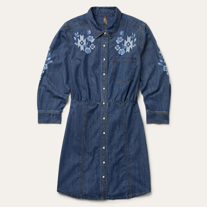 Stetson Shirt Dresses Women Dark Blue Denim Shirt Dress Blue