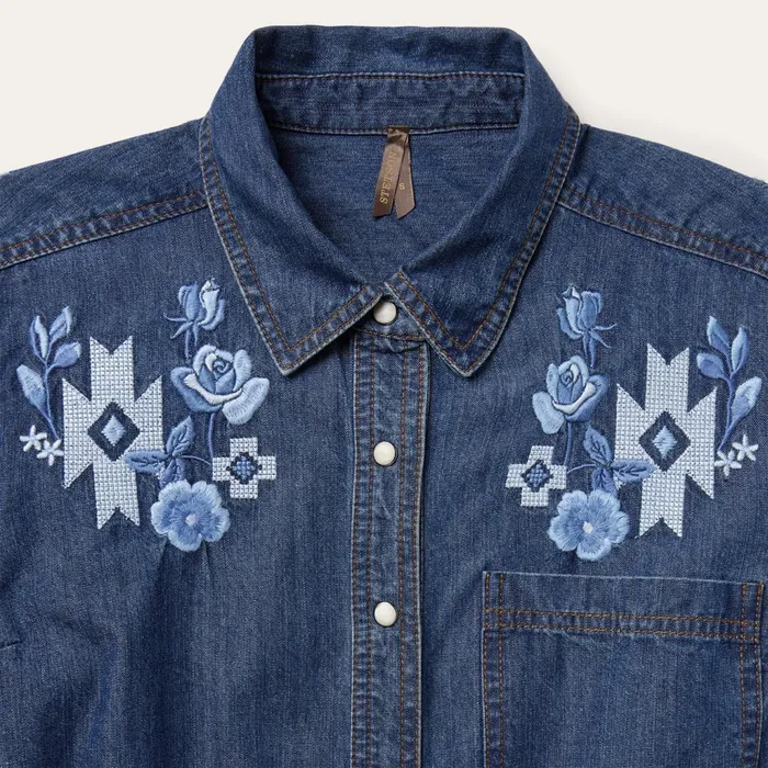 Stetson Shirt Dresses Women Dark Blue Denim Shirt Dress Blue