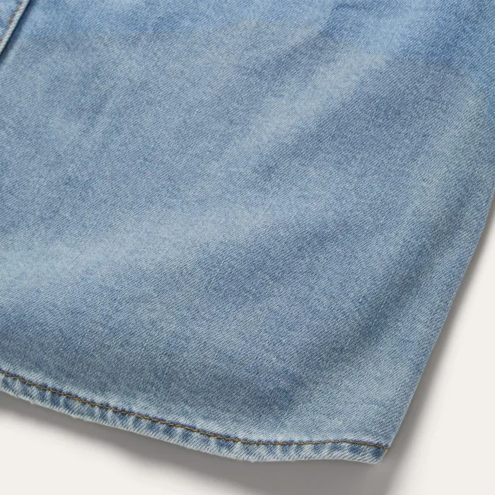 Stetson Shirt Dresses Women Embroidered Denim Shirt Dress Blue