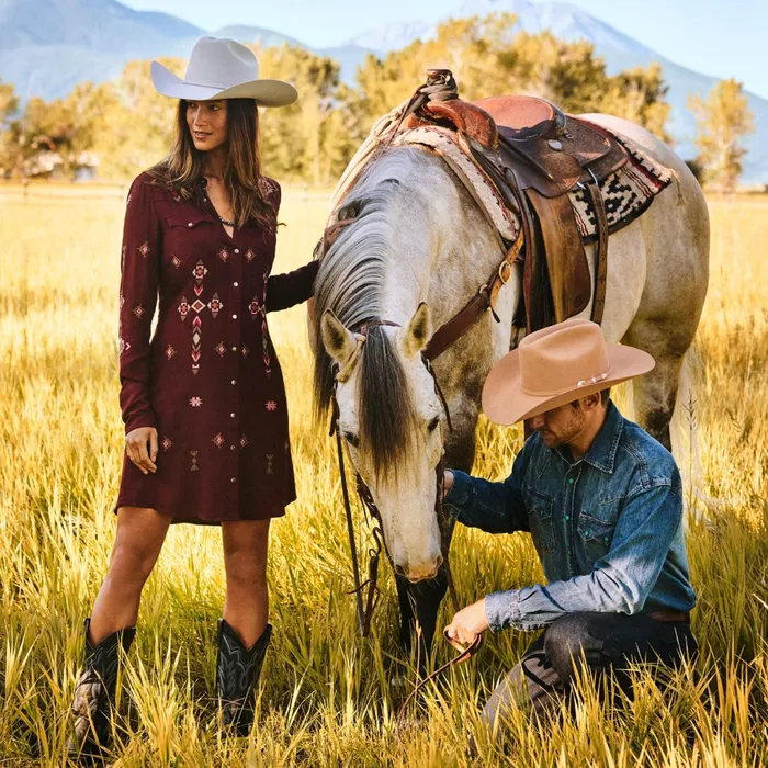 Stetson Shirt Dresses Women Embroidered Shirt Dress Wine