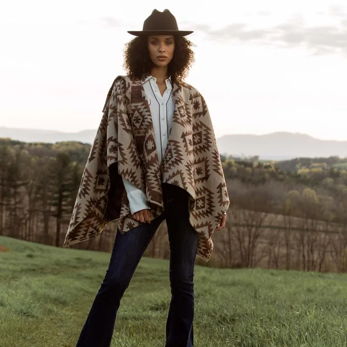 Stetson Sweaters Women Tan Aztec Poncho Brown