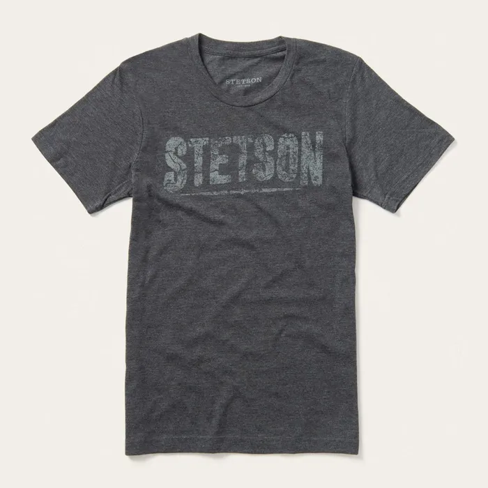Stetson Tees Men Distressed Stetson Graphic Tee Grey