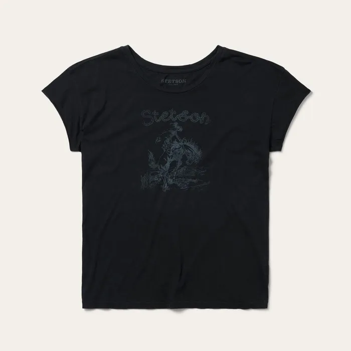 Stetson Tees Women Bucking Cowboy Graphic Tee Black