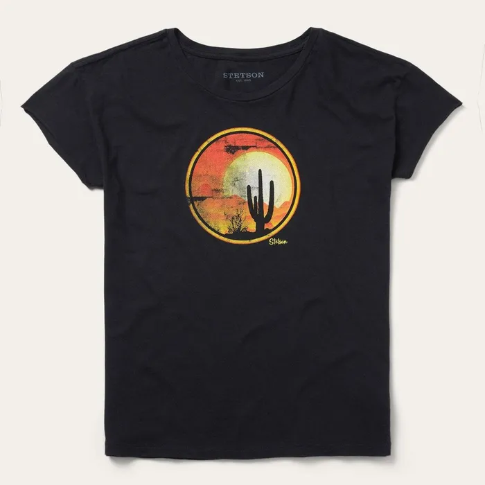 Stetson Tees Women Sunset Saguaro Graphic Tee Black