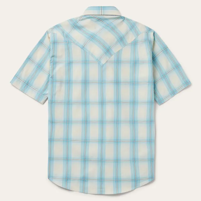 Stetson Western Shirts Men Aqua Ombre Plaid Short Sleeve Western Shirt Blue