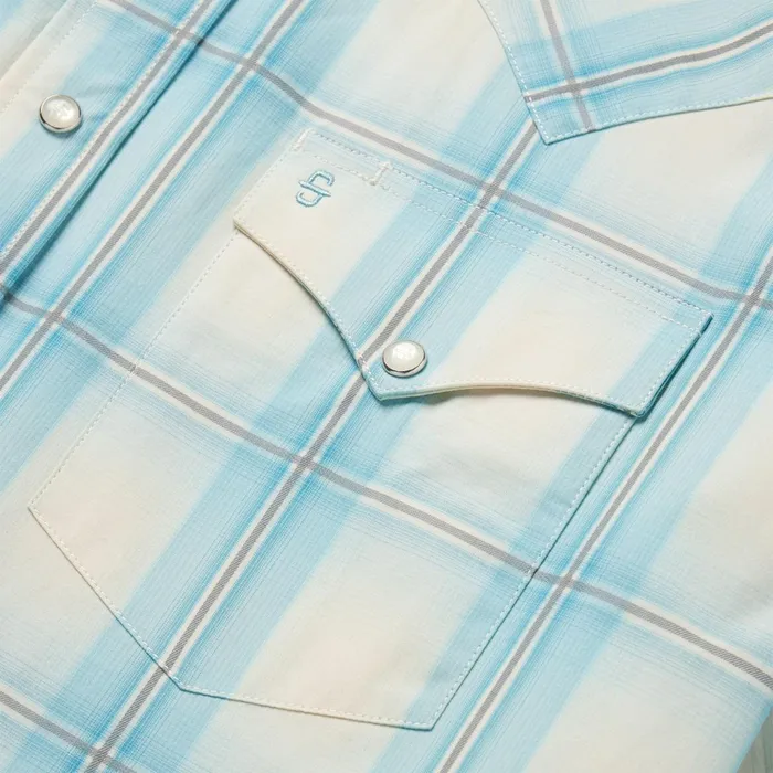 Stetson Western Shirts Men Aqua Ombre Plaid Short Sleeve Western Shirt Blue