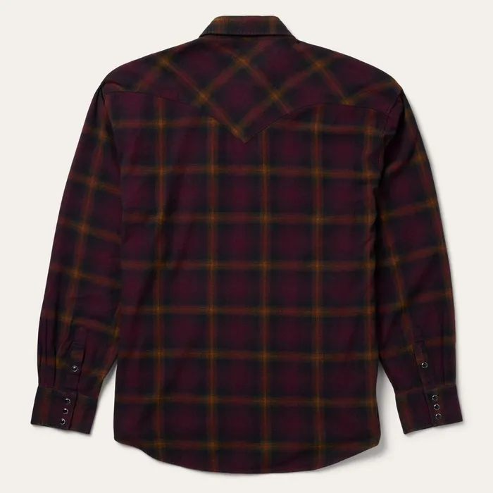 Stetson Western Shirts Men Black Wine Plaid Flannel Western Shirt Wine