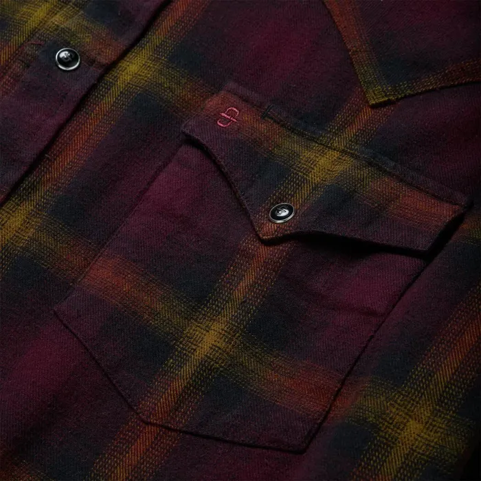 Stetson Western Shirts Men Black Wine Plaid Flannel Western Shirt Wine
