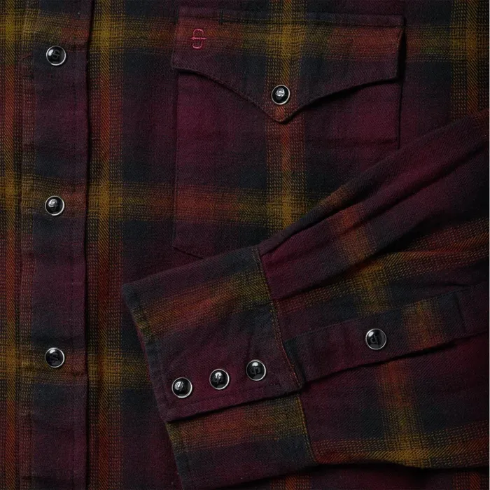 Stetson Western Shirts Men Black Wine Plaid Flannel Western Shirt Wine