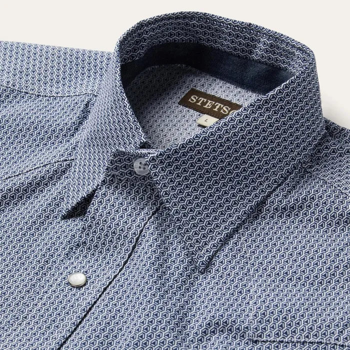 Stetson Western Shirts Men Blue Deco Geo Print Western Shirt Blue