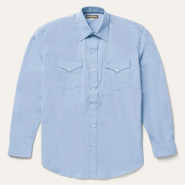 Stetson Western Shirts Men Blue End On End Solid Shirt Blue