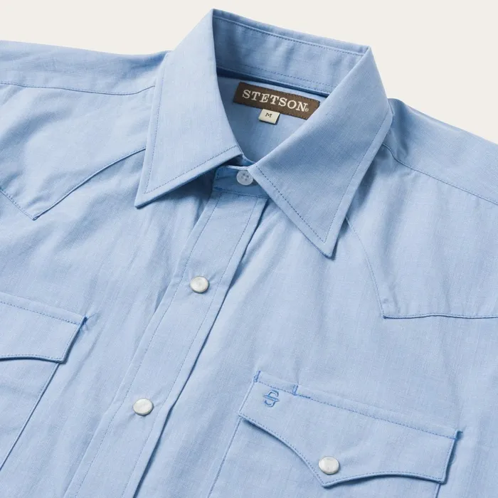 Stetson Western Shirts Men Blue End On End Solid Shirt Blue