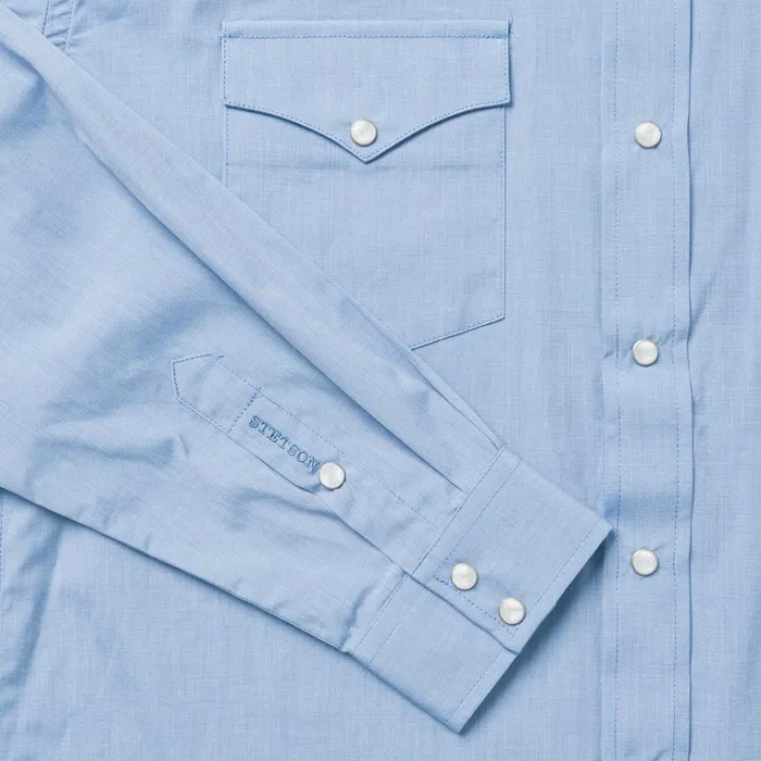 Stetson Western Shirts Men Blue End On End Solid Shirt Blue