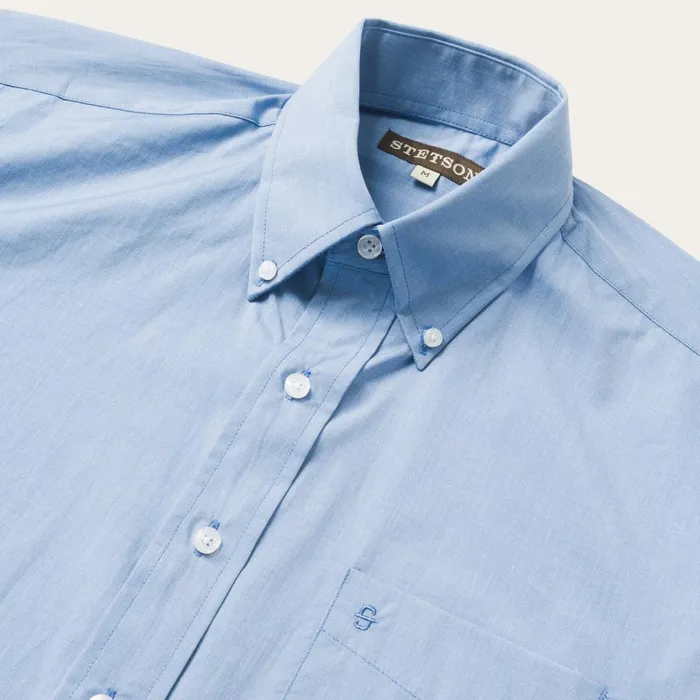 Stetson Western Shirts Men Blue Solid OnePocket SnapFront Shirt Blue