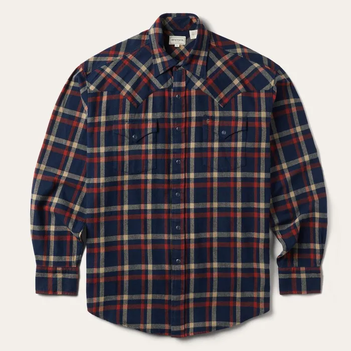 Stetson Western Shirts Men Brushed Twill Plaid Shirt Blue
