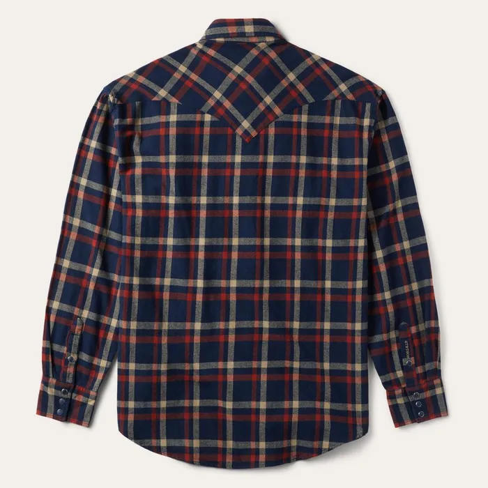 Stetson Western Shirts Men Brushed Twill Plaid Shirt Blue