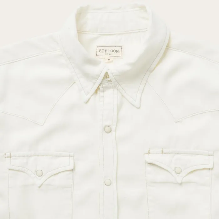 Stetson Western Shirts Men Cream Tencel Twill Shirt White