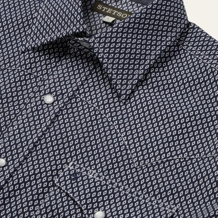 Stetson Western Shirts Men Diamond Geo Western Shirt Blue