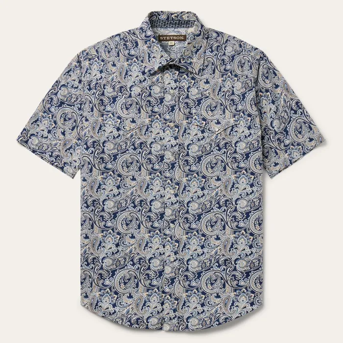 Stetson Western Shirts Men Greenspring Paisley Short Sleeve Western Shirt Blue Stetson Western Shirts Men Greenspring Paisley Short Sleeve Western Shirt Blue