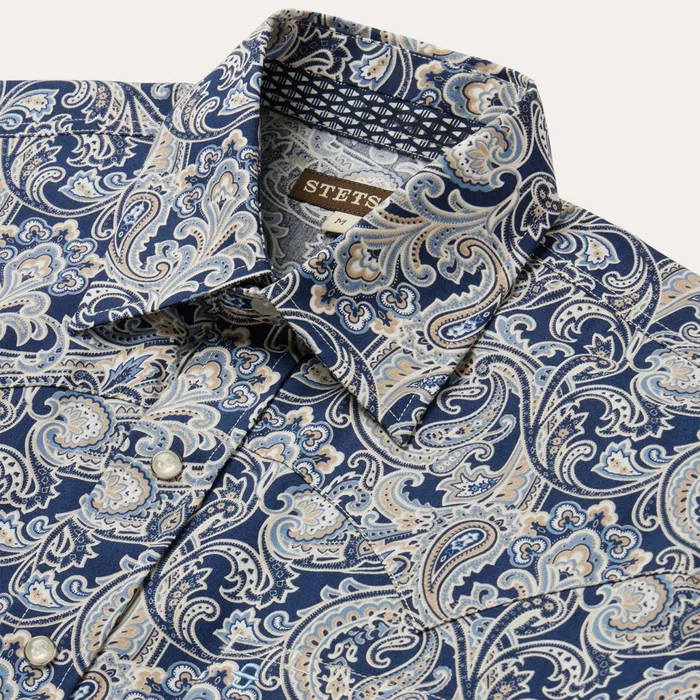 Stetson Western Shirts Men Greenspring Paisley Short Sleeve Western Shirt Blue