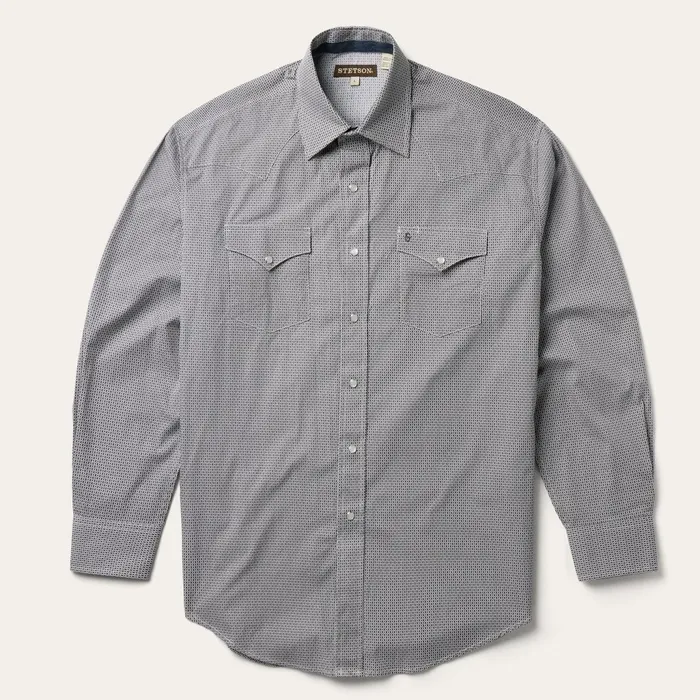 Stetson Western Shirts Men Grey Geo Print Western Shirt Grey